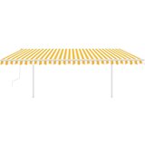 vidaXL Avtomatsko zložljiva tenda s stebrički 5x3 m rumena in bela | Shoptok.si