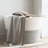 vidaXL Košara za perilo siva in bela Ø60x36 cm bombaž | Shoptok.si