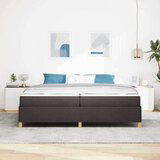  Postelja z vzmetnico Temno rjava in bela 200 x 200 cm blago | Shoptok.si