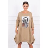 Kesi Dress with print and flared bottom camel Cene