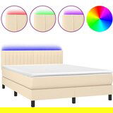vidaXL Box spring postelja z vzmetnico LED krem 140x190 cm blago, (20900527) | Shoptok.si