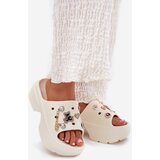 Boto Foam Women's Slippers on a Massive Platform with Golden Accents Ecru Ivoriel | Shoptok.si