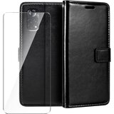NIKCORP Ovitek za Xiaomi Poco X4 Pro 5G s kaljenim steklom, preklopna torbica z režo za kartice in stojalom, umetno usnje, črn, (5000139137) | Shoptok.si