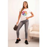 Kesi Women's cotton short-sleeve blouse with a colorful print ecru | Shoptok.si