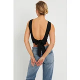 Cool & Sexy Women's Tie Back Crop Blouse Black