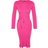 Trendyol Pink Midi Knitwear Dress With Belt Detail Cene