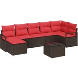 vidaXL Set sofe 8 kom. Smeđa i crvena poliratan - Smeđe-crvena sa stolom | shoptok.hr