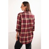 Kesi Włoski Women's cotton checkered shirt with a longer back burgundy | shoptok.hr