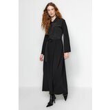 Trendyol Black Belted Satin Detailed Cotton Knitted Dress with Pocket Cene