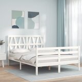 vidaXL Posteljni okvir z vzglavjem bel 120x200 cm trden les Cene