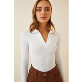  Women's White Polo Neck Corduroy Knitted Blouse | shoptok.hr