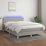  Box spring postelja z vzmetnico LED sv. siva 140x200 cm blago, (20789470) Cene