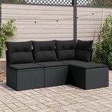 Maison Chic Seti vrtnega pohištva - Vrtna garnitura - Vrtni pohištvo set 4-delna z blazinami črna poli ratan, (21817085) | Shoptok.si