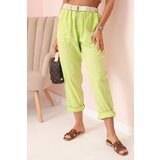 Kesi Włoski Women's linen cotton pants with a belt bright green | shoptok.hr