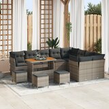 vidaXL set vrtnih sofa od 13 dijelova s jastučićima sivo Poli ratan akacija, set vrtnih blagovaonica od 4 dijela s jastucima sivo Poli ratan akacija | shoptok.hr