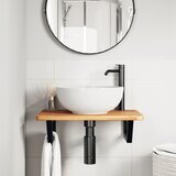 Zidna polica za umivaonik od čelika i masivne hrastovine Smeđa 60 x 40 x 2.5 cm | Shoptok.si
