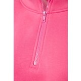 Trendyol Pink Comfort-Cut Crop Basic Zipper Stand-Up Collar Thick Fleece Inside Knitted Sweatshirt | Shoptok.si
