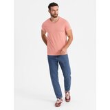 Ombre BASIC men's classic cotton tee-shirt with a v-neck - pink | shoptok.hr