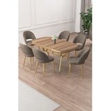 Hanah home trpezarijski set Jita, sto i 6 stolica, ploča u dekoru Hazar, zlatne noge, kapućino tkanina Babyface | Eponuda.com