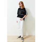 Trendyol black 100% cotton color block slogan oversize/wide fit knitted t-shirt Cene