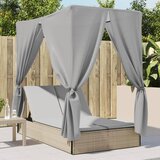 Maison Chic Dvojni Ležalnik - Sončna ležalnik s streho in zavesami bež poli ratan, (22042656) | Shoptok.si