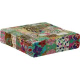 vidaXL Tabure večbarven kvadraten bombaž ročno delo 50x50x12 cm zelen | Shoptok.si