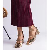 Gemre Gold patent block heels with buckles Kamola | Shoptok.si