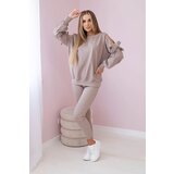 Kesi Women's set of sweatshirt with bow and leggings - dark beige | Shoptok.si