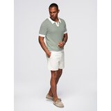 Ombre Men's knitted buttonless polo shirt with navy stripes - white and olive | Shoptok.si
