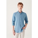 Avva Men's Indigo 100% Cotton Thin Soft Touch Buttoned Collar Long Sleeve Standard Fit Normal Cut Shirt Cene