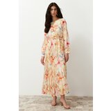 Trendyol Multi Color Floral Sash Detailed Lined Pleated Chiffon Woven Dress cene