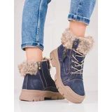 SHELOVET Blue women's trappers with Fur