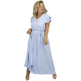 Pri Long dress tied at the waist with short sleeves with frill CELINA | shoptok.hr