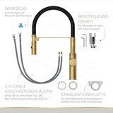 ELITE EDITION Kuhinjska armatura KF1445 v mat zlati izvedbi s prožno pršno glavo in dvema vrstama curka — Zlata | Shoptok.si