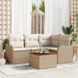 vidaXL 5-delni vrtni sofa set s blazinami Bež poli ratan akacija | Shoptok.si