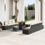 vidaXL 10-Dijelni Set Vrtnih Sofa s Jastučićima Crni Poli Ratan Akacija, 3-Dijelni Vrtni Set za Jelo s Jastučićima Crni Poli Ratan Akacija | shoptok.hr