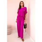 Kesi Włoski Women's viscose set with decorative flower and wide trousers - fuchsia light purple | shoptok.hr