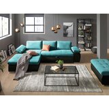 XORA SEDEŽNA GARNITURA, gladka tkanina črna, turkizna | Shoptok.si