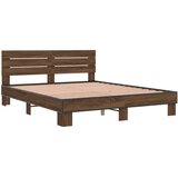 vidaXL Posteljni okvir rjav hrast 160x200 cm inženirski les in kovina, (21151975) | Shoptok.si