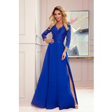 Numoco 309-2 AMBER elegant lace long dress with a neckline - Royal blue | Shoptok.si