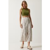 Happiness İstanbul Women's Ecru Patterned Slit Viscose Skirt cene