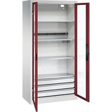 C+P Omara za polnjenje akumulatorjev BASIC, vrata s šipo, 3 predali, svetlo sive / rubinasto rdeče barve | Shoptok.si