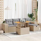 vidaXL Vrtna sedežna garnitura z blazinami 6-delna bež ratan/akacija | Shoptok.si
