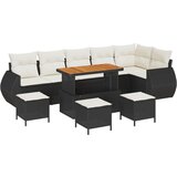 vidaXL 10 delni vrtnarski sofa set z blazinami črni poli ratan akacija, 4 delni vrtnarski jedilni set z blazinami črni poli ratan akacija Cene