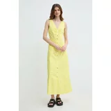 Karl Lagerfeld Bombažna obleka rumena barva