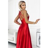 Numoco 419-1 PERLA satynowa długa skirt with cleavage on the shoulders - CZERWONA | Shoptok.si