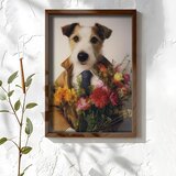 Wallxpert uramljena MDF slika NAL089-46, foksterijer u sakou i kravati drži buket cveća, 35,5 x 47 cm | Eponuda.com