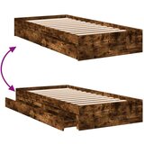 vidaXL Posteljni okvir s predali dimljen hrast 90x200 cm inž. les | Shoptok.si