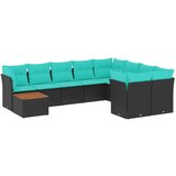  Vrtna garnitura - 10-dijelni set vrtnih sofa od poliratana s jastucima crni - Crna 1 | shoptok.hr