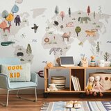 Foto tapeta - Beige World - Continents With Animals in Muted Colours 490x350 Samoljepljiva | shoptok.hr